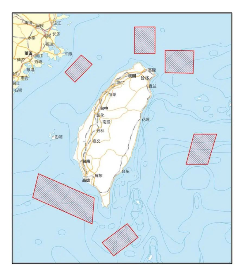 解放軍在臺島周邊的六處?？沼蜻M行重要軍事演訓(xùn)行動。（圖源：新華社）