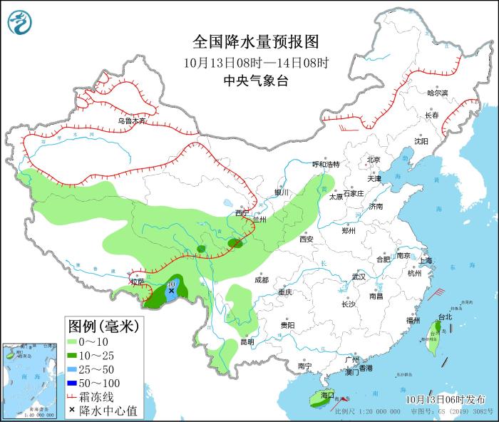 全國降水量預報圖(10月13日08時-14日08時)