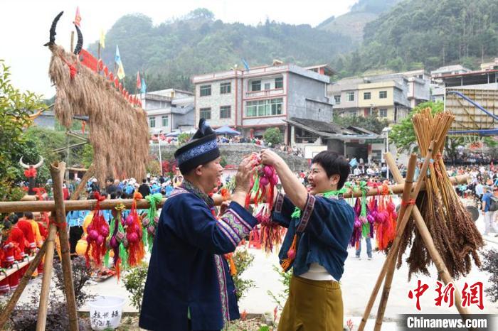 圖為游客體驗(yàn)壯族敬牛節(jié)特色文化項(xiàng)目。　林浩 攝