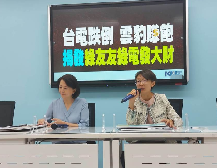 國民黨黨團副書記長吳怡玎（右）、王鴻薇（左）22日召開“臺電跌倒 云豹賺飽 揭發(fā)綠友友 綠電發(fā)大財”